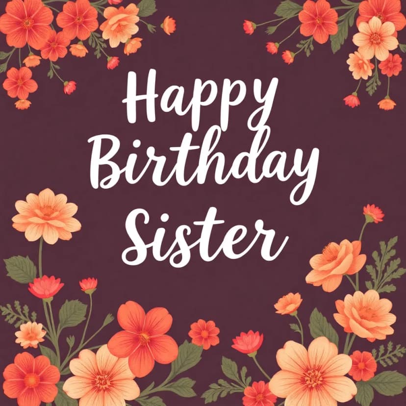 Happy birthday sister image example with flowers